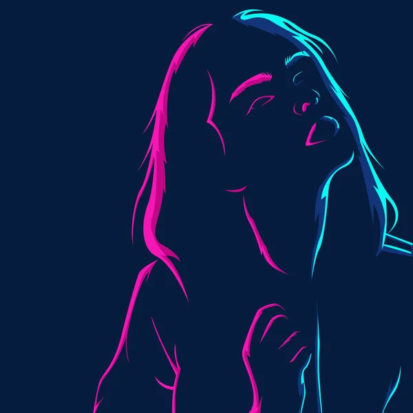 Silueta Las Mujeres Neón Rosa Azul — Vector de stock