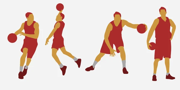 Verschiedene Posen Basketballspieler Flaches Design — Stockvektor