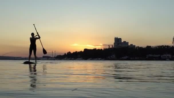 Mulher bonita em Stand Up Paddle Board. SUP . — Vídeo de Stock