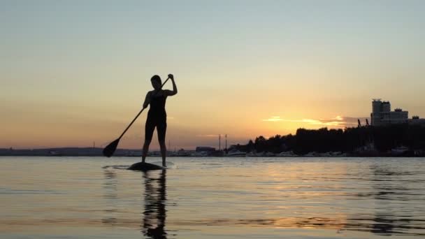 Belle femme sur Stand Up Paddle Board. SUP . — Video