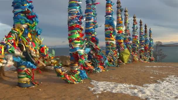 Hole poles on olkhon island on Baikal lake — Stock Video