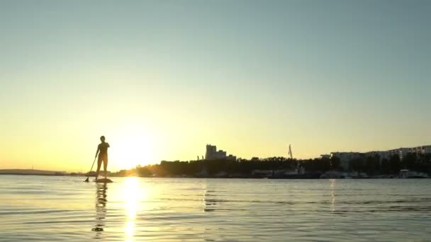 Mooie vrouw op Stand Up Paddle Board. Sup. — Stockvideo