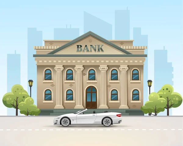 Bank Building Bank City Car Bank Money Bank Vector Flat — Stock Vector