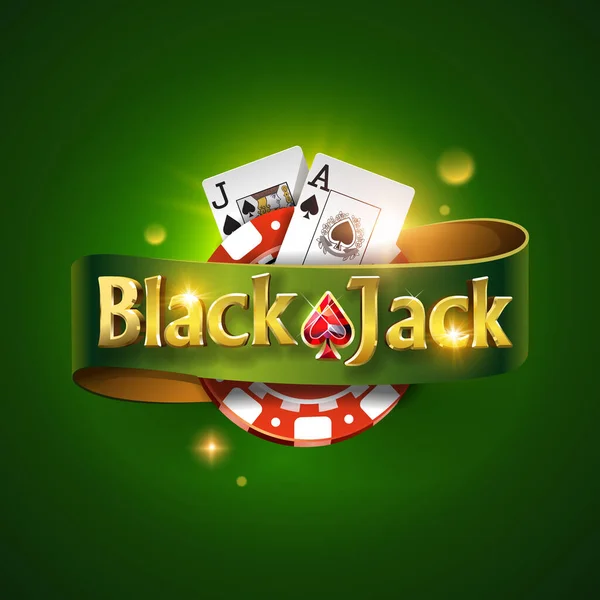 Blackjack Logo Green Ribbon Green Background Isolated Card Game Casino — Stock Vector