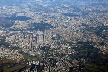 Roma 'nın tarihi merkezinin havadan görünüşü İtalya