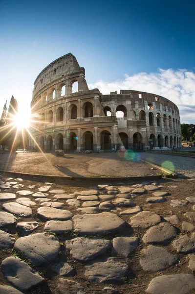 Vista Del Coliseo Roma Sol Mañana Piedras Romanas Italia Europa —  Fotos de Stock