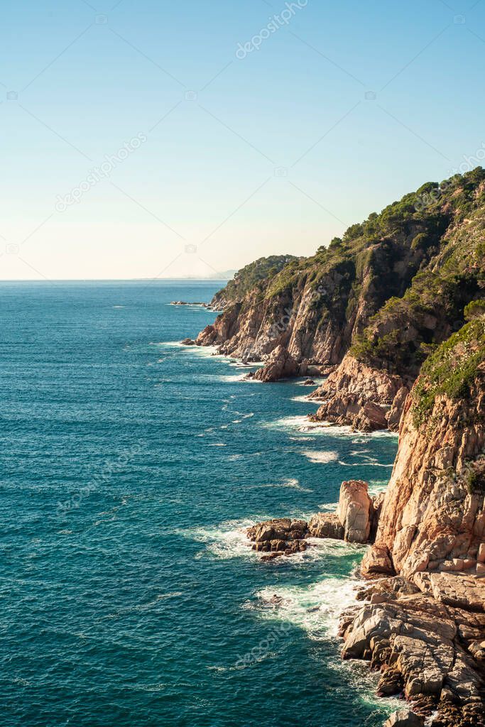 Mediterranean cliff Costa Brava blue sea