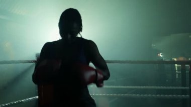 Kadın boksör sıçramaları yukarıya--dan belgili tanımlık köşe