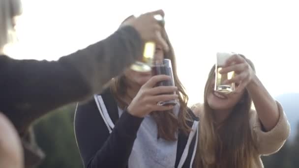 Frauen trinken Bier — Stockvideo