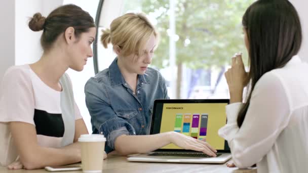 Vrouwen werken samen aan een presentatie — Stockvideo