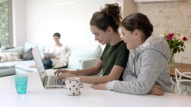 Sisters using laptop together — Stock Video