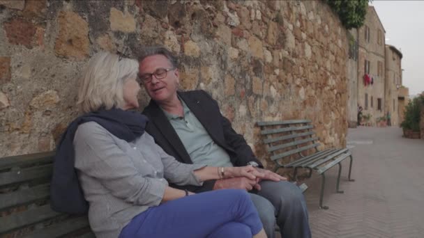 Senior couple walking in village — Stock Video