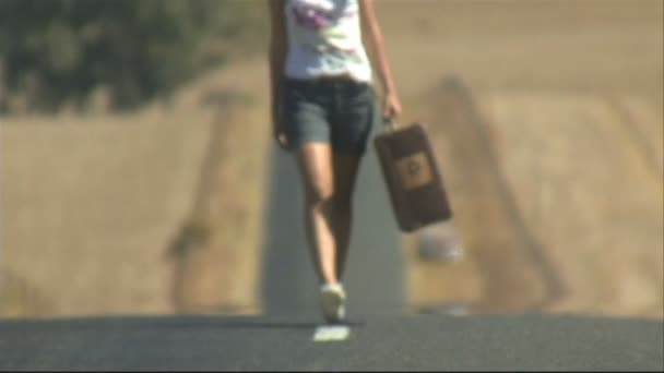 Bir çanta taşıyan genç bir kadın — Stok video