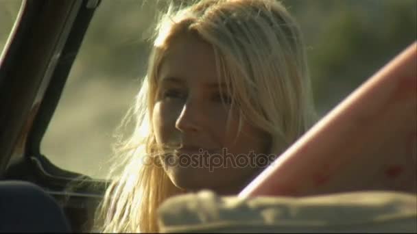 A young woman sitting in a car — Stock Video