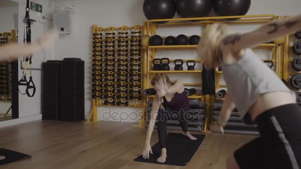 Yetişkin kadınların yoga egzersizleri yapıyor grup — Stok video