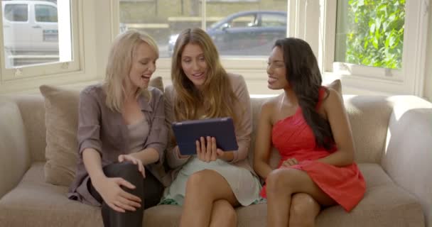 Mulheres usando tablet digital e conversando — Vídeo de Stock