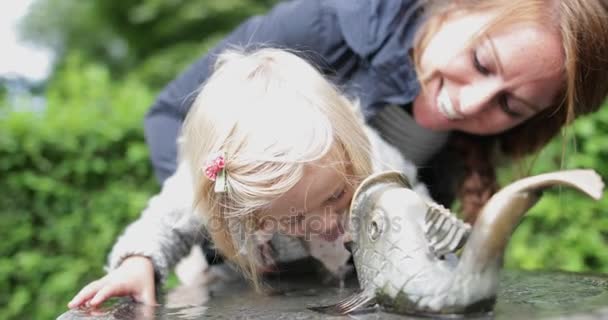 Child Drinking Water Park — Stock Video