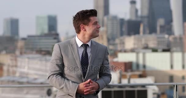 Portrait Businessman London City Skyline — Stock Video