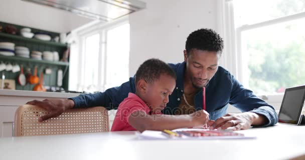 Père Aidant Fils Avec Travail Scolaire — Video