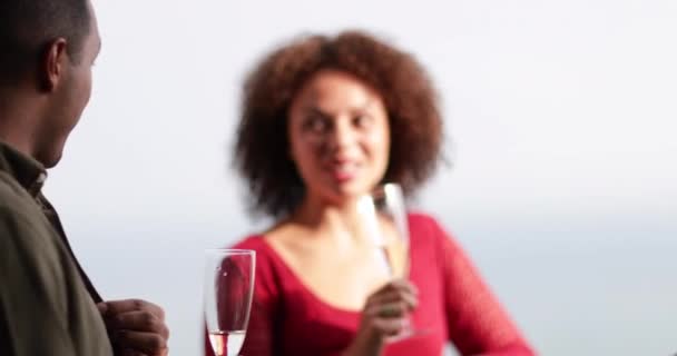 Друзі Насолоджуються Шампанським Відкритому Повітрі — стокове відео