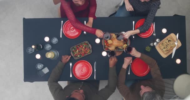 Overhead Shot Group Friends Having Meal — Stock Video