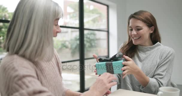 Hija dando a madre un regalo — Vídeos de Stock