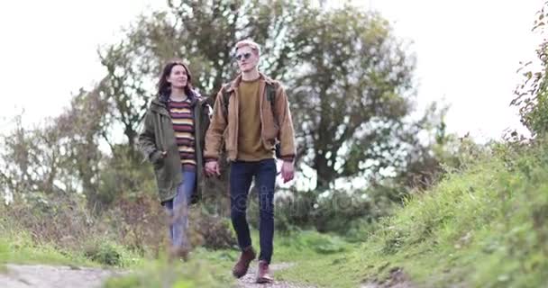 Açık Havada Sonbaharda Yürüme Çift — Stok video