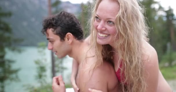 Couple Having Fun Outdoors Summer — Stock Video