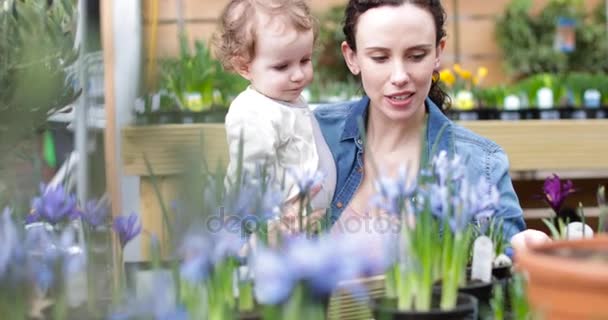 Mother at garden centre — Stock Video