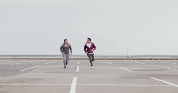 Male Friends Jogging Outdoors — Stock Video