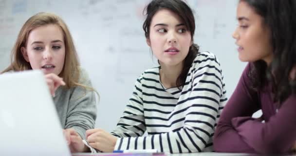 Estudiantes Trabajando Juntas Proyecto — Vídeos de Stock