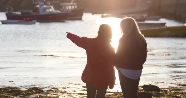 Ώριμες Γυναίκες Φίλους Μιλώντας Στο Λιμάνι — Αρχείο Βίντεο