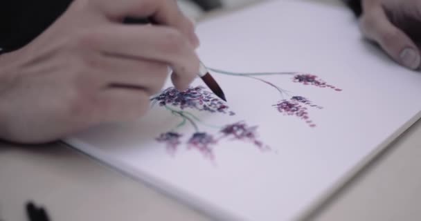 Close-up of artist painting using water colour paint — Stock Video