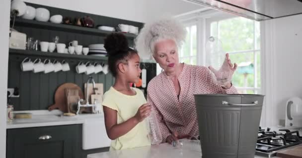 Reciclaje de abuelas en casa con nieta — Vídeos de Stock