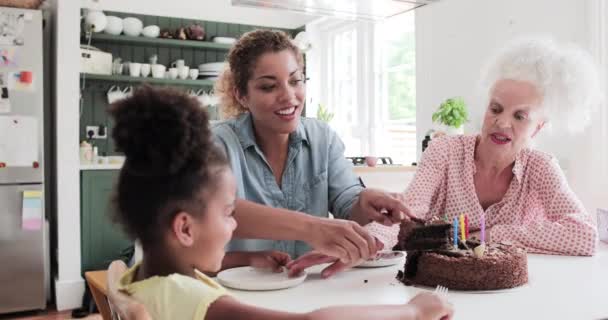 Tre generazioni di famiglia festeggiano un compleanno insieme — Video Stock