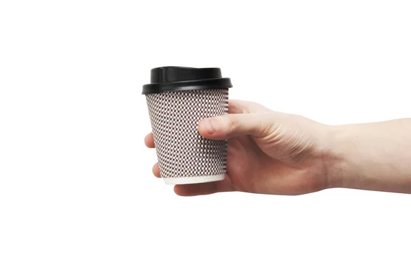 Cardboard Cup Hand White Background — Stock Photo, Image