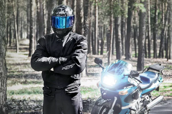 Tschernihiw Ukraine April 2020 Biker Hintergrund Eines Motorrads Kawasaki Motorrad — Stockfoto