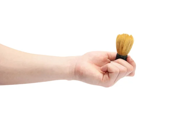 Shaving Brush Hand White Background — Stock Photo, Image