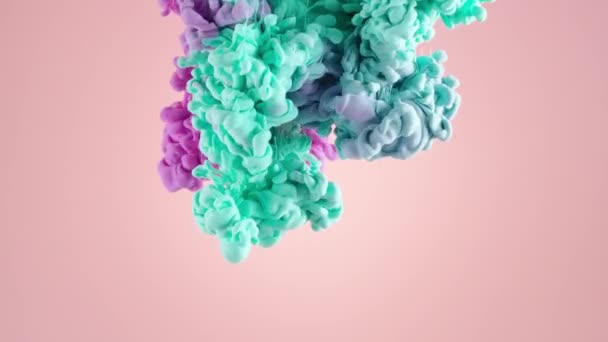 Kleurrijke Inkt Wolken Botsen Onder Water Roze Abstracte Verfexplosie — Stockvideo