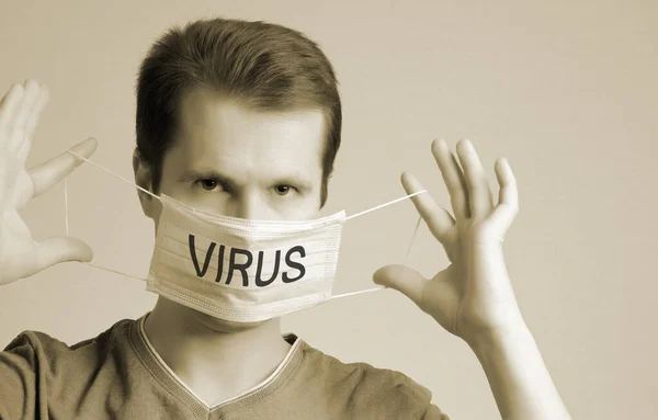 man and medical mask. health protection and virus
