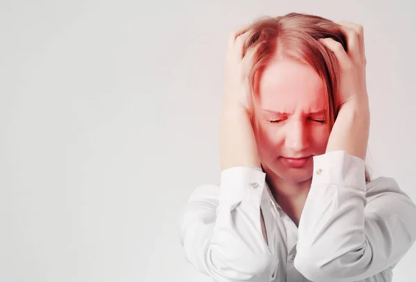 Ragazza Con Mal Testa Donna Tiene Testa — Foto Stock