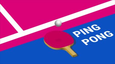 Ping pong topu raket üzerinde oyun alanı üzerinde zıplayan gibi video animasyon