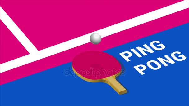 Animación de vídeo como pelota de ping pong rebotando en la raqueta en el campo de juego — Vídeos de Stock