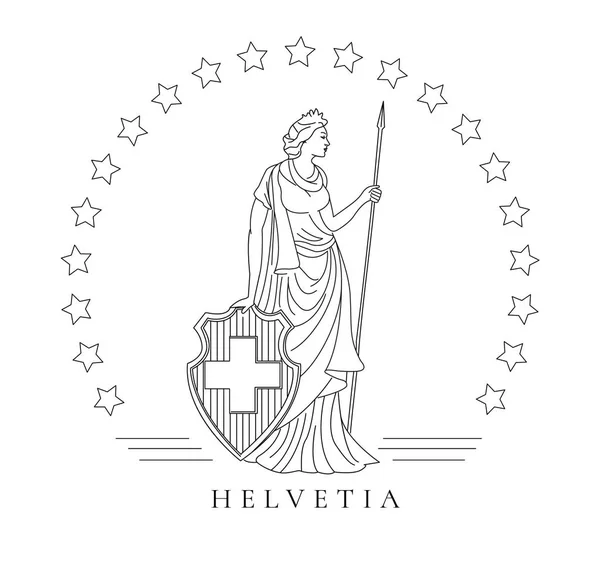 Personifierade symbol för Schweiz heter Helvetia, grafisk illustration — Stock vektor
