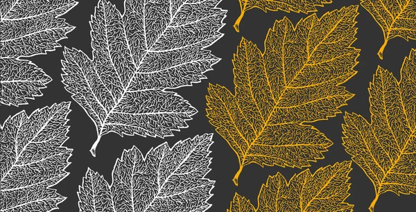 Feuilles d'automne avec fond de stries, fond sombre et feuilles brillantes — Image vectorielle