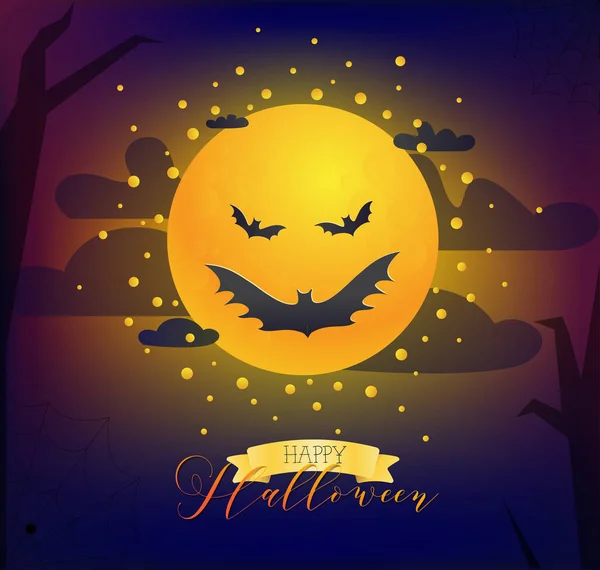 Щасливий Хеллоуїн вітальна листівка з місяцем виглядає як накачування wi — стоковий вектор