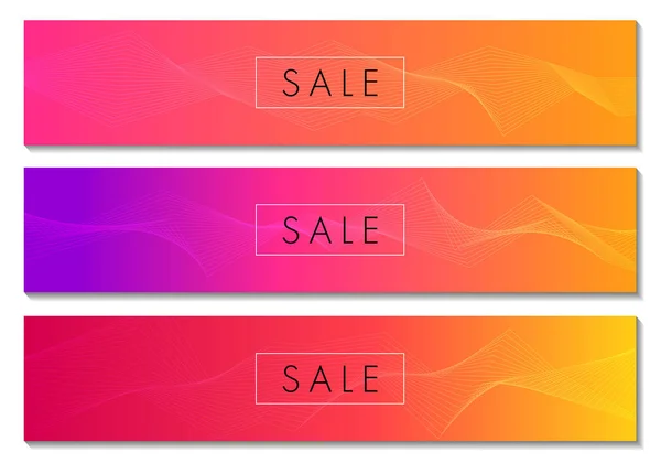 Три красочных баннера с линейной графикой для продажи и рекламы — стоковый вектор