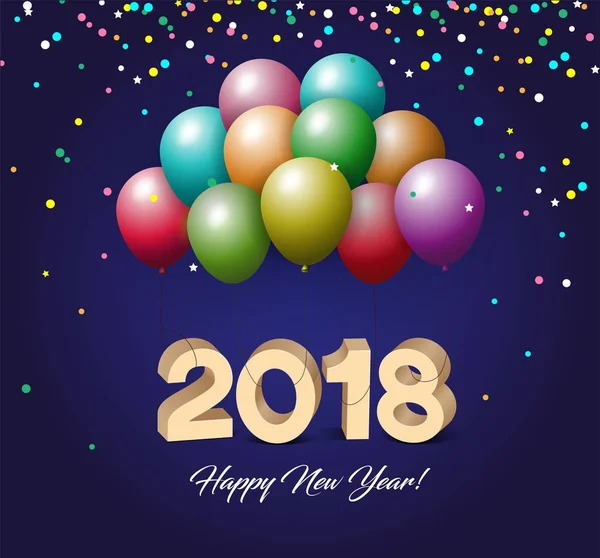 Bu konfeti aşağı düşen renkli tebrik kartı için yeni yıl yirmi sekiz numara ayakta katta ve balonlar ile tutturulmuş 