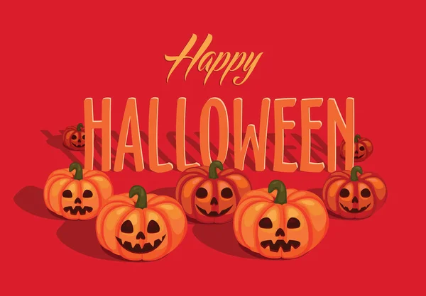Šťastný Halloween plakát, oranžové pozadí s dýní — Stockový vektor