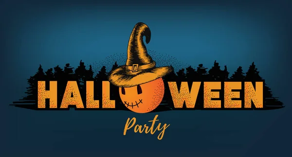 Halloween party einladungsvorlage, schriftart logo dunkelblau hintergrund — Stockvektor